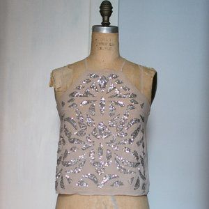 Taupe Sequined Crossback high neck tank blouse NYE